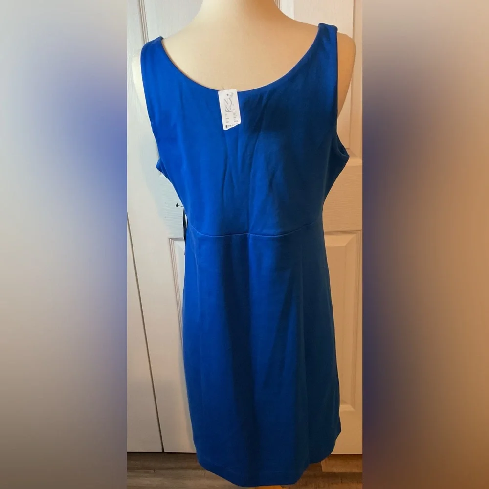 New York & Company Blue Cotton V Neck‎ Midi Dress Medium New